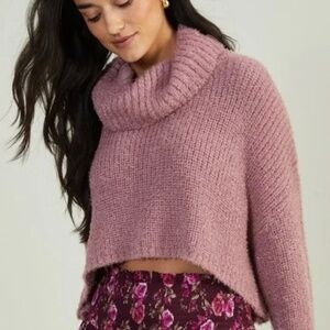CROPPED ALTAR’D STATE MAUVE / PINK COWL NECK SWEATER